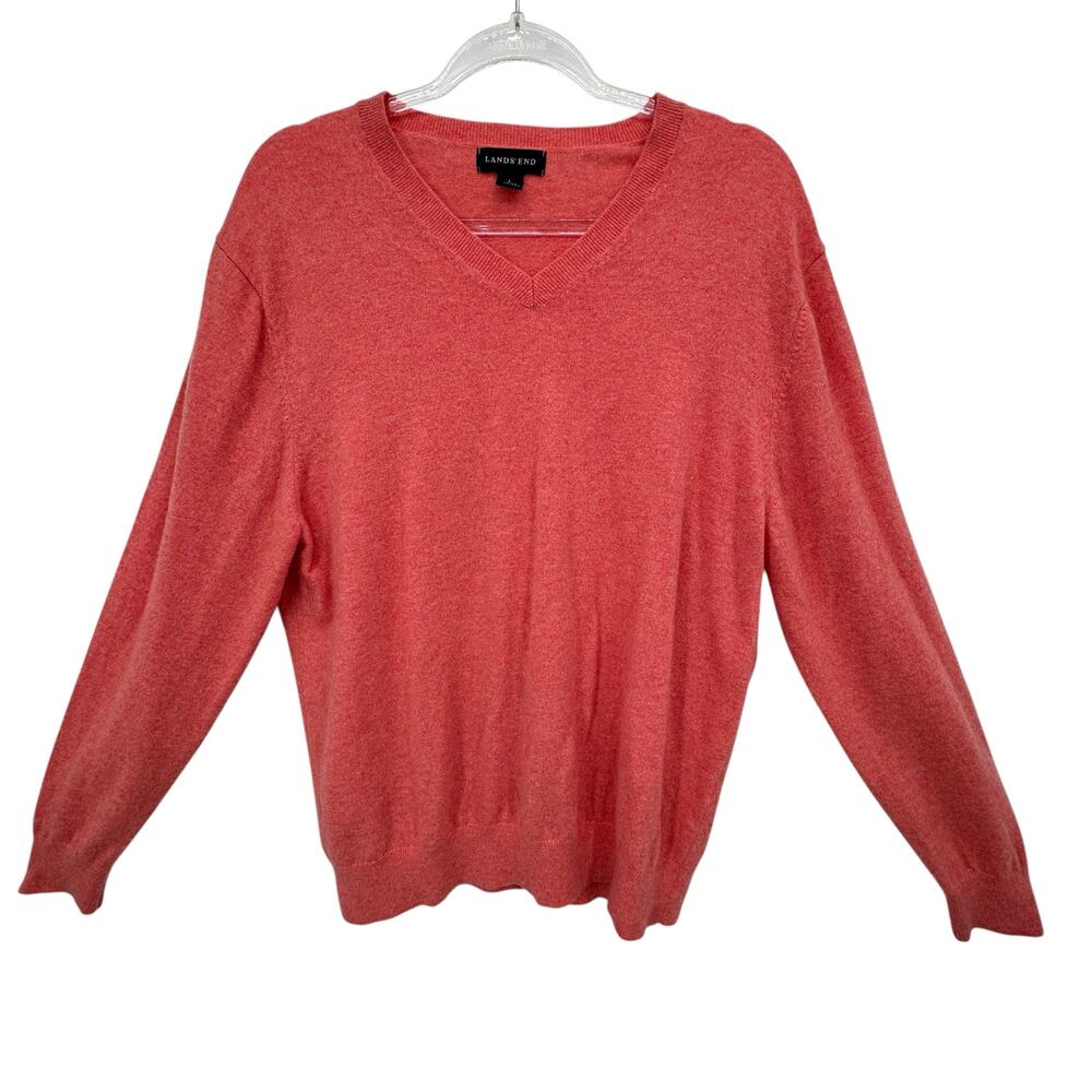 Lands’‎ End Cashmere Sweater L 42 Mens Pink  Long Sleeve V Neck Casual Preppy